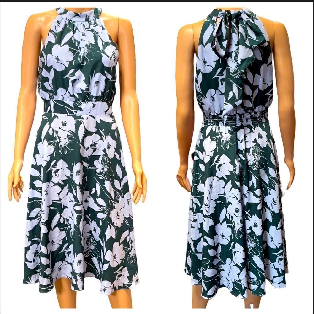 1901 Blue and Green Floral Halter Tie Back Dress Size 4